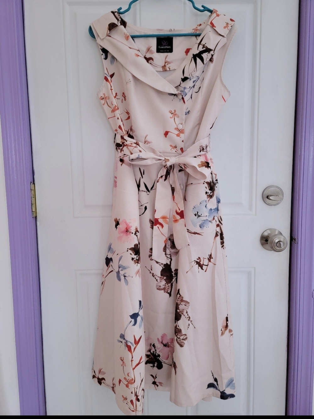 Floral Fit-and-Flare Midi Dress in Blush And cream